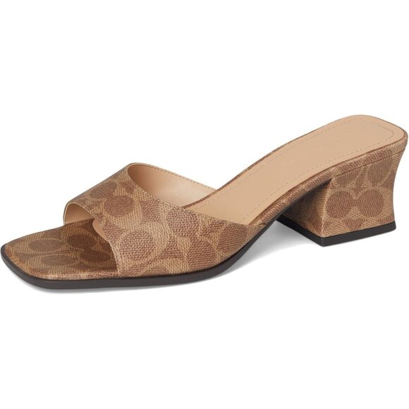 Coach Women's Sculpt C Sandals Tan Slip-On Designer Logo Pattern Casual - Picture 2 of 7